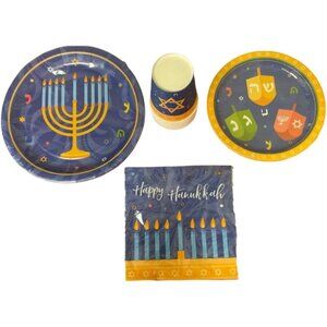 Hanukkah Party Supplies Set With Plates Cups & Napkins -Service for 8